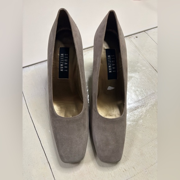 Stuart Weitzman Square Toe Suede Block High Heel Size 7.5 Pumps Shoes - Picture 1 of 5